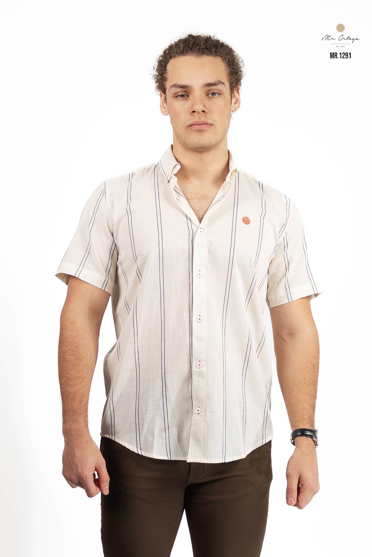 CAMISA RAYAS BEIGE / AZUL MARINO