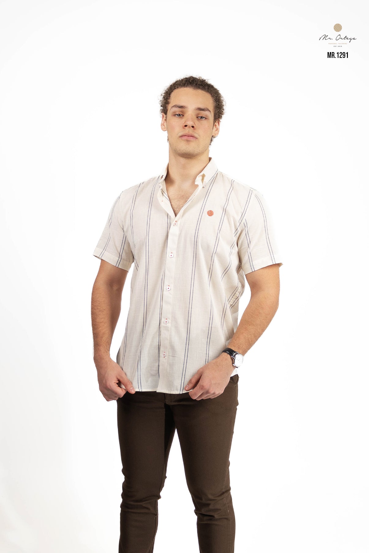 CAMISA RAYAS BEIGE / AZUL MARINO