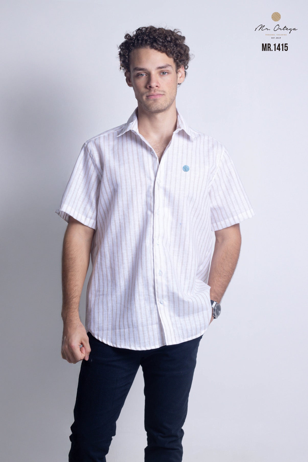 CAMISA RAYAS BEIGE Y BLANCO
