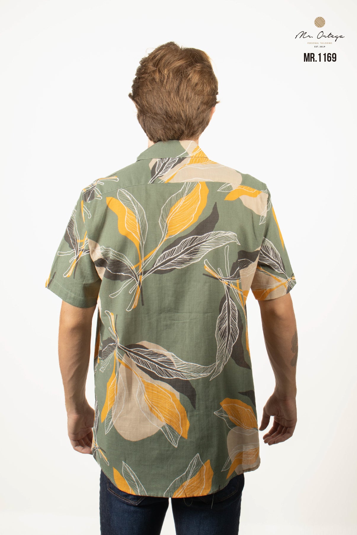 CAMISA VERDE OPACO FLORES BEIGE