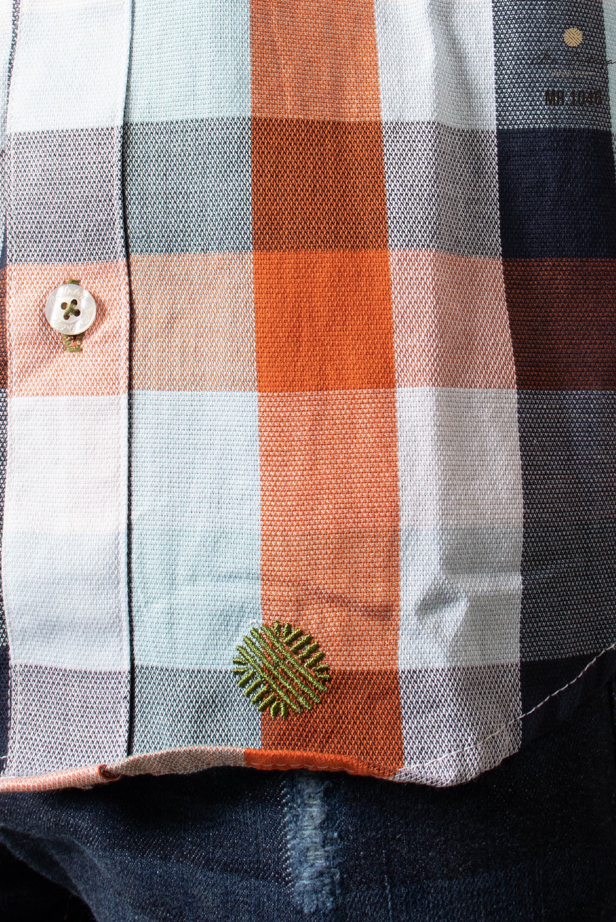 CAMISA CUADROS NARANJA Y AZUL CIELO DOBLE BOLSA