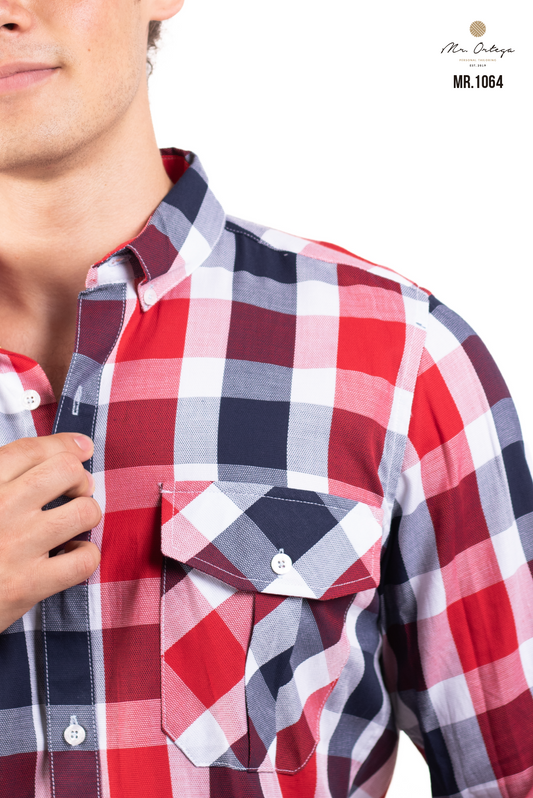 CAMISA CUADROS BLANCO / MARINO Y ROJO DOBLE BOLSA