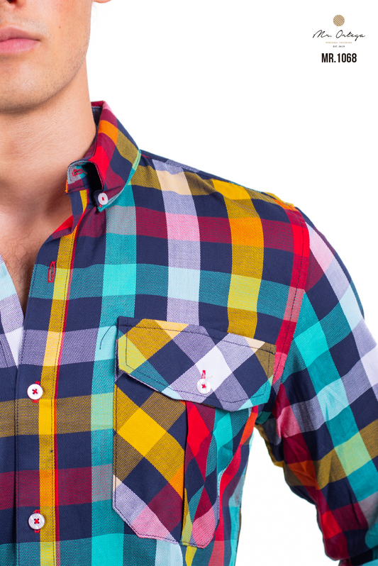 CAMISA CUADROS VERDE AGUA Y AMARILLO DOBLE BOLSA