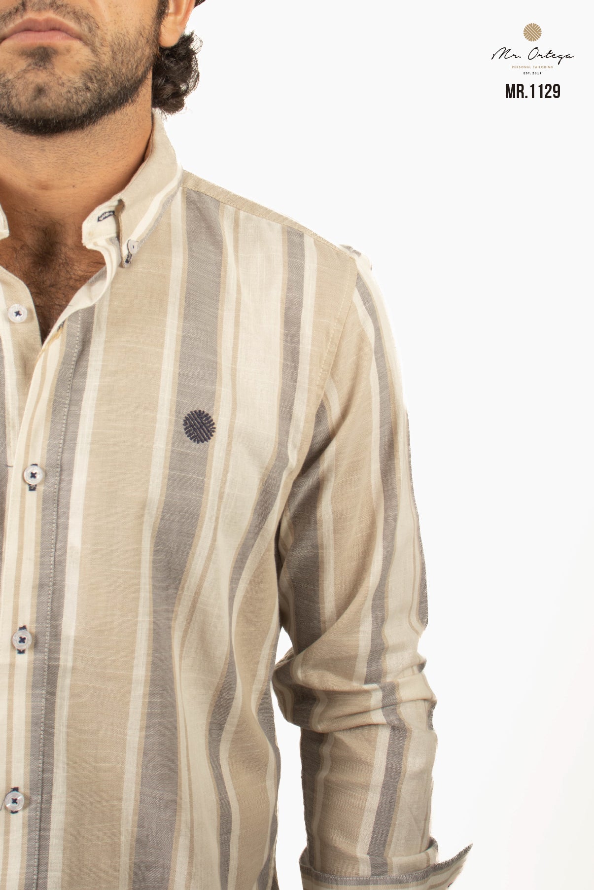 CAMISA LINEAS BEIGE Y GRIS