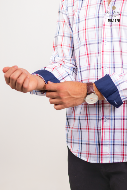 CAMISA CUADROS BLANCO / ROJO Y AZUL CIELO