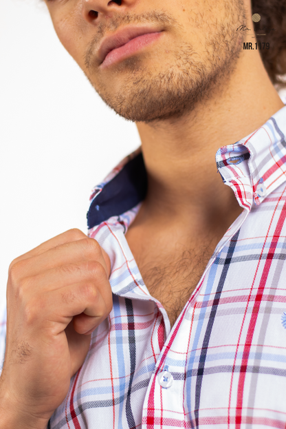 CAMISA CUADROS BLANCO / ROJO Y AZUL CIELO