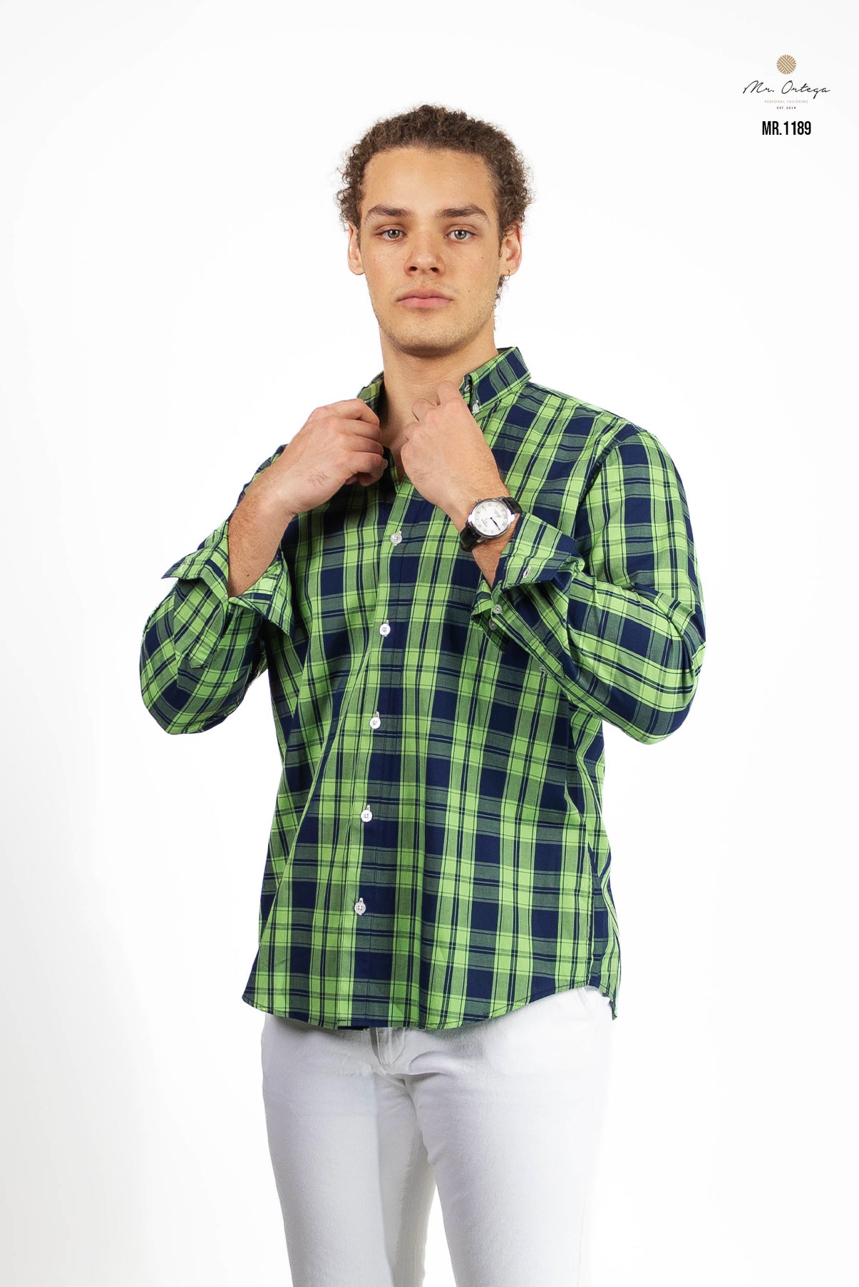 CAMISA AZUL MARINO / VERDE LIMÓN