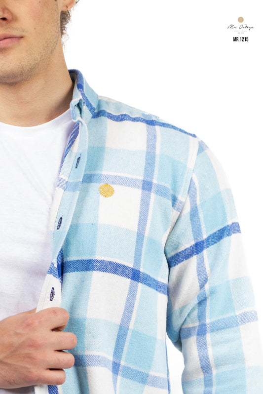 CAMISA FRANELA CUADROS AZUL CIELO / BLANCO