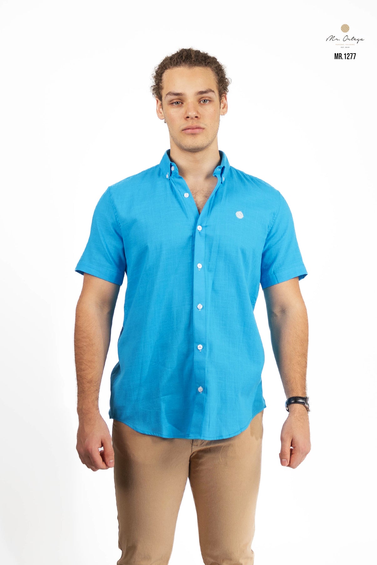 CAMISA LISA AZUL MANGA CORTA