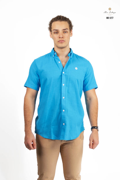CAMISA LISA AZUL MANGA CORTA