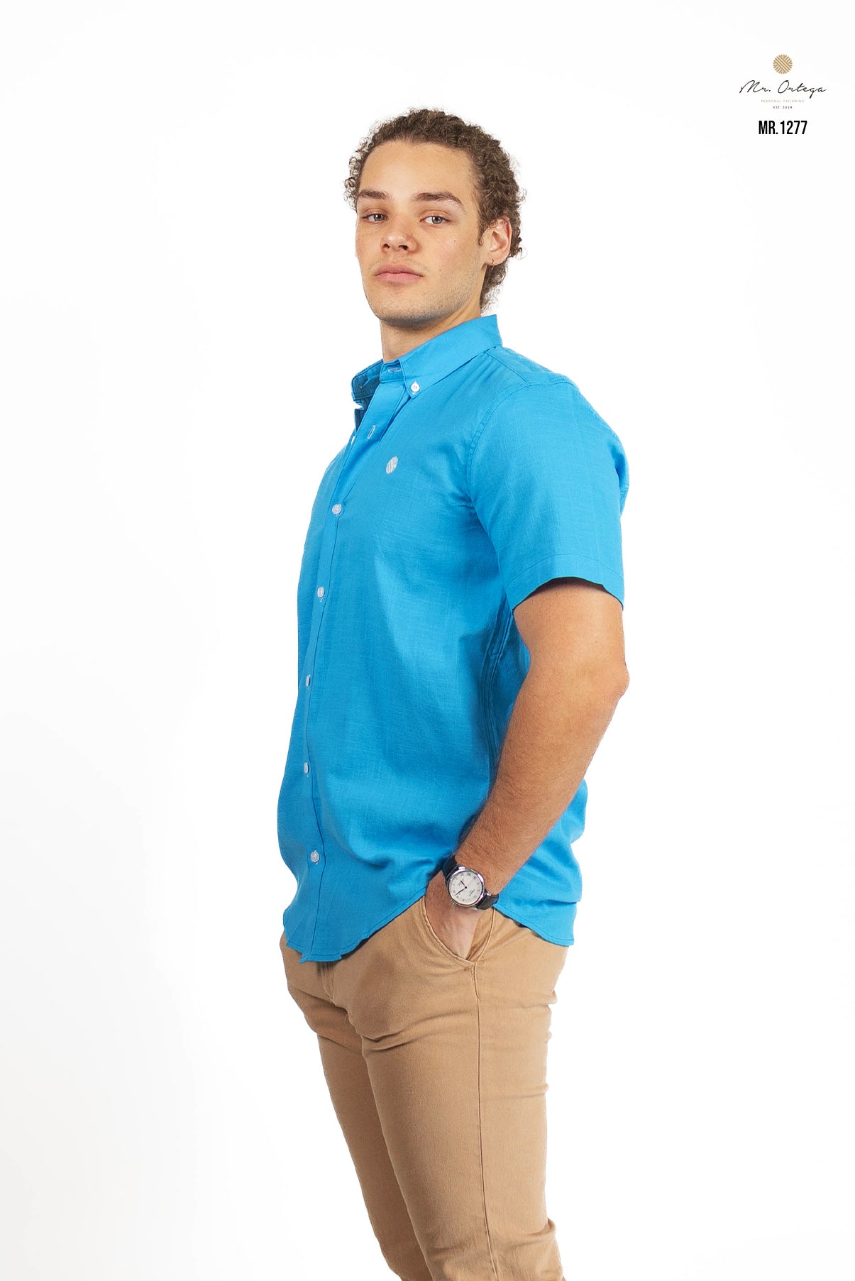 CAMISA LISA AZUL MANGA CORTA