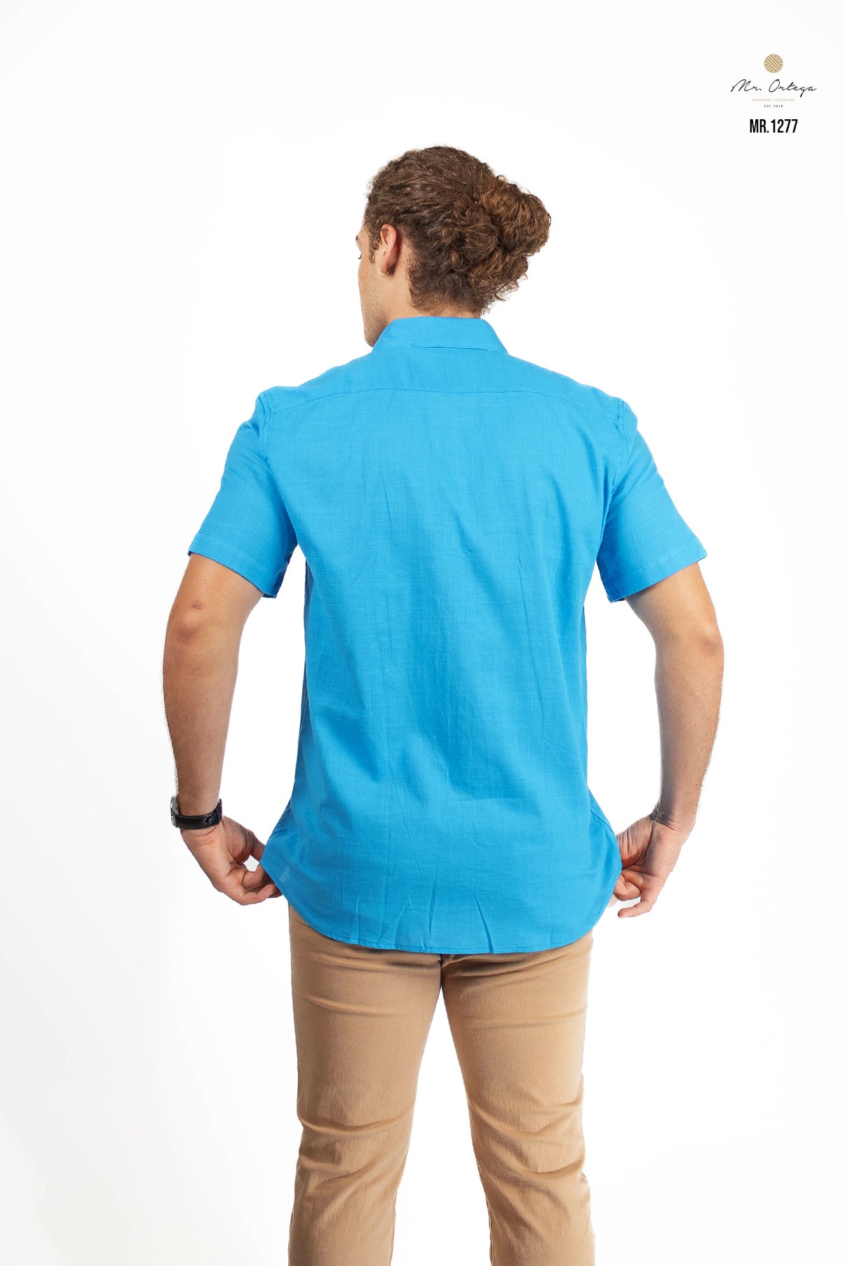 CAMISA LISA AZUL MANGA CORTA