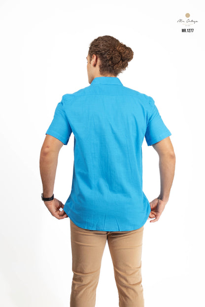 CAMISA LISA AZUL MANGA CORTA