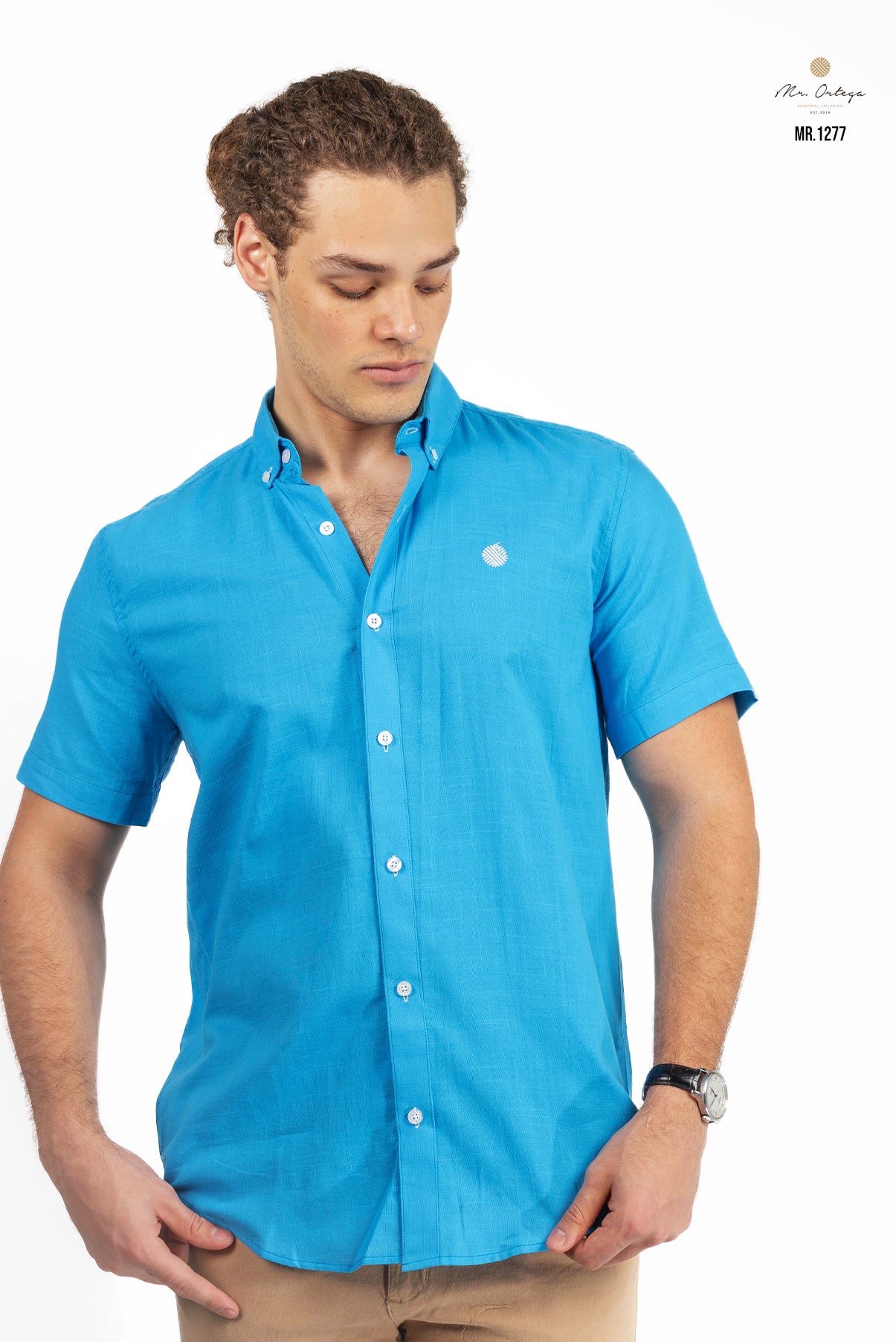 CAMISA LISA AZUL MANGA CORTA