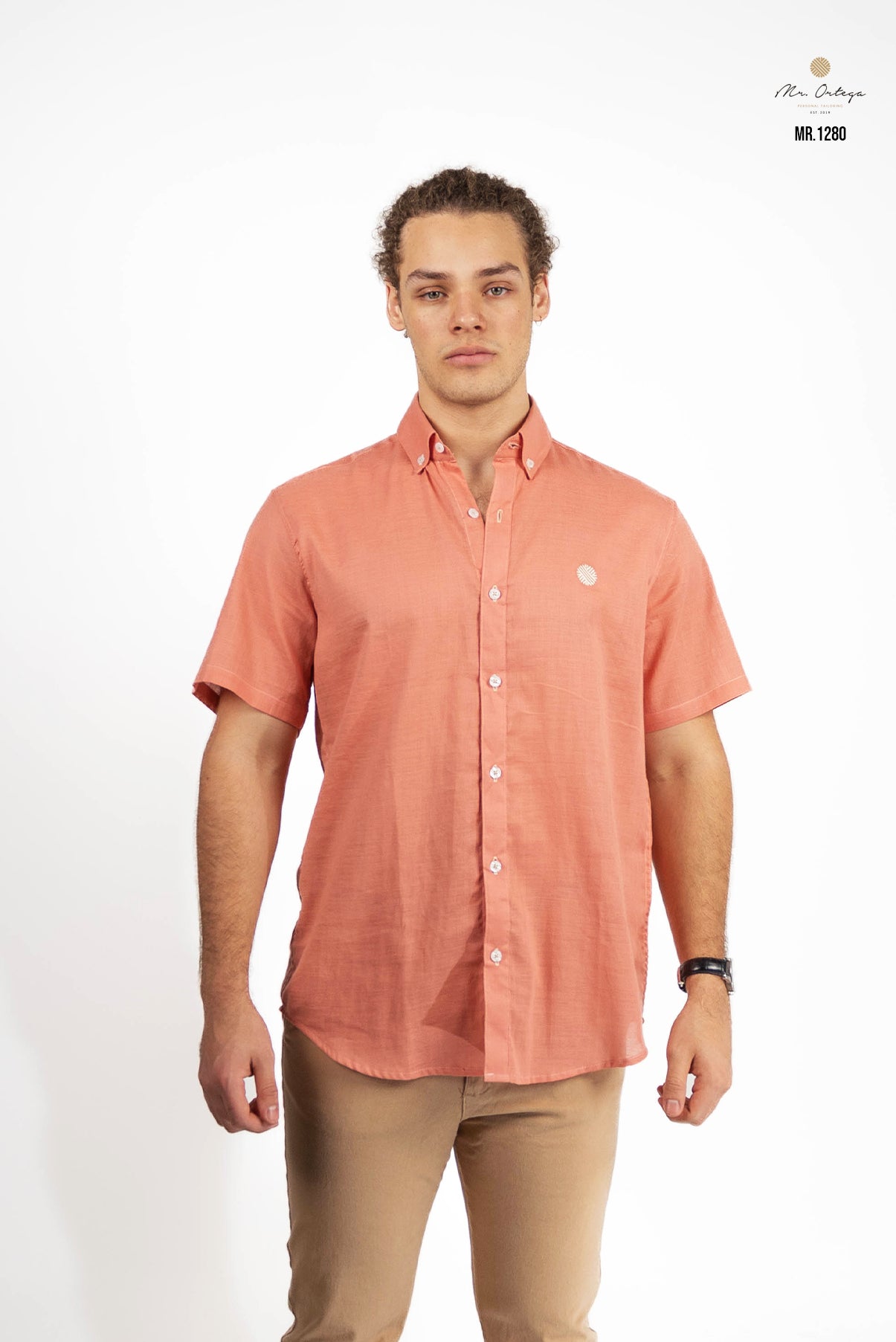 CAMISA LISA SALMÓN MANGA CORTA