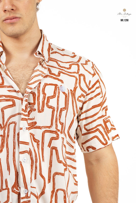 CAMISA BEIGE ESTAMPADO CAFÉ CLARO