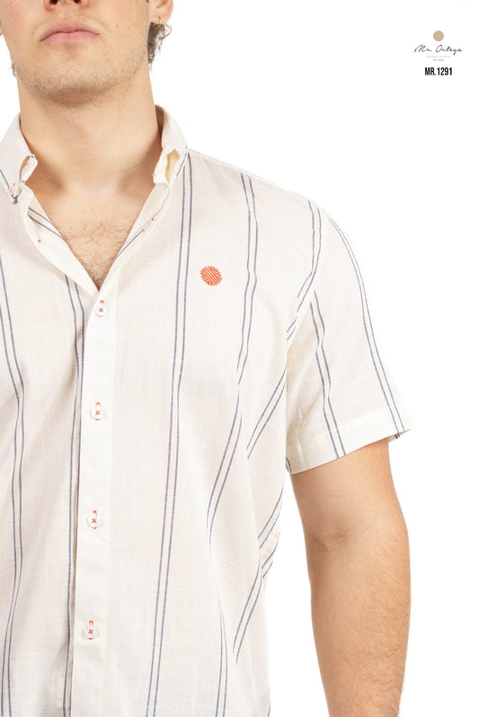 CAMISA RAYAS BEIGE / AZUL MARINO