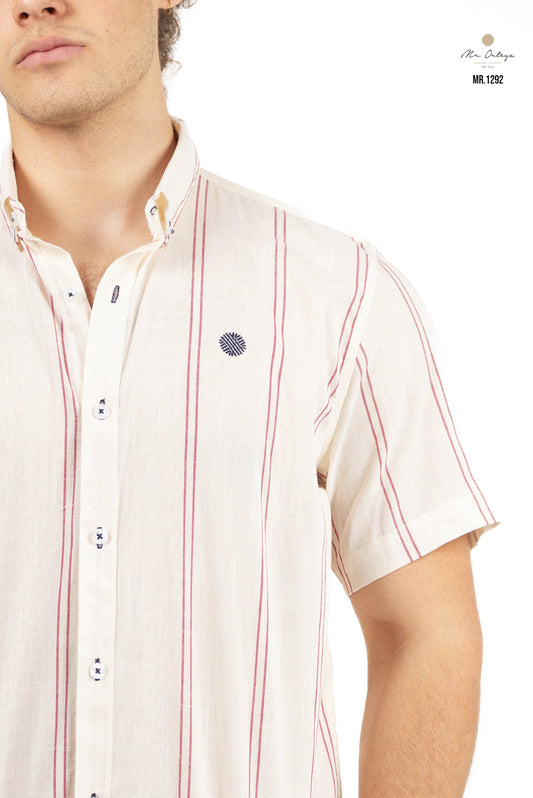 CAMISA RAYAS BEIGE / ROJO