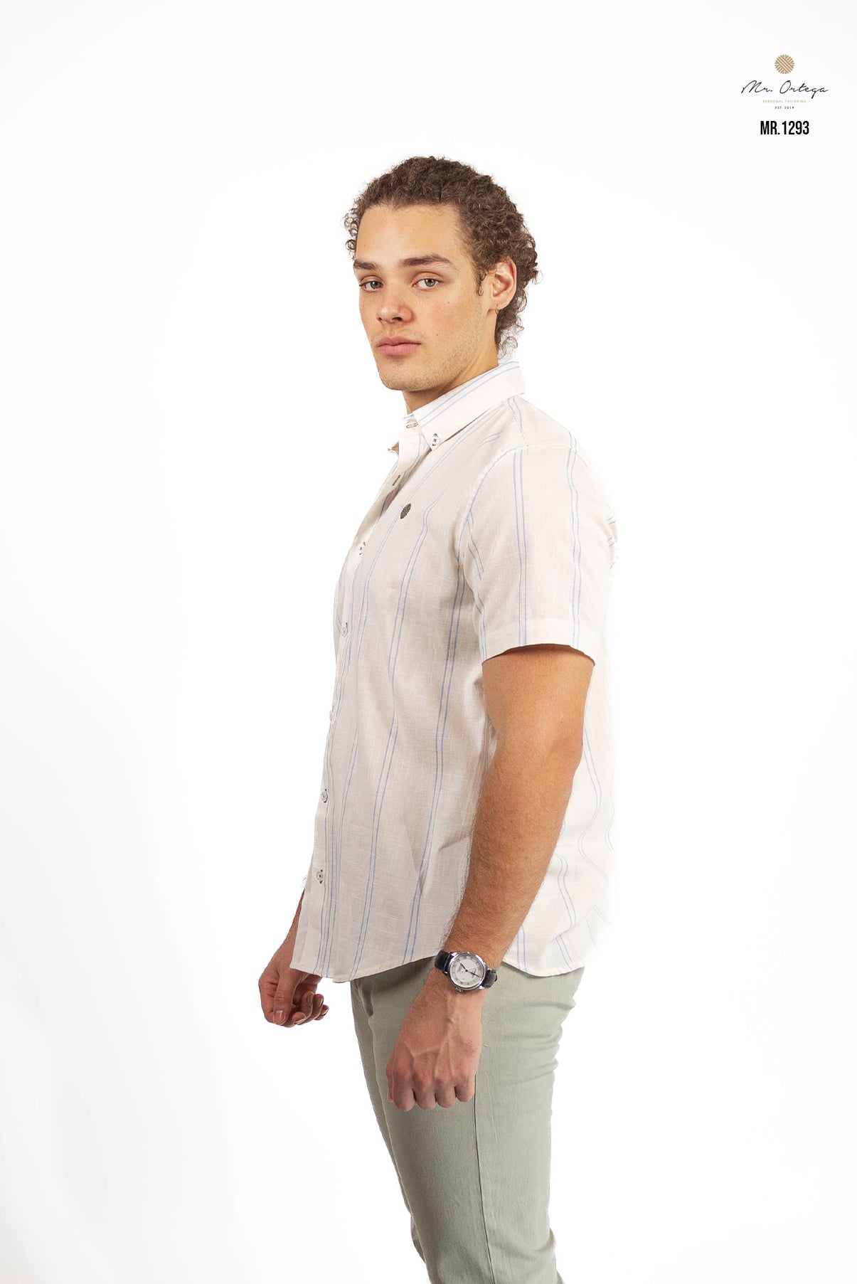 CAMISA RAYAS BEIGE / AZUL CIELO