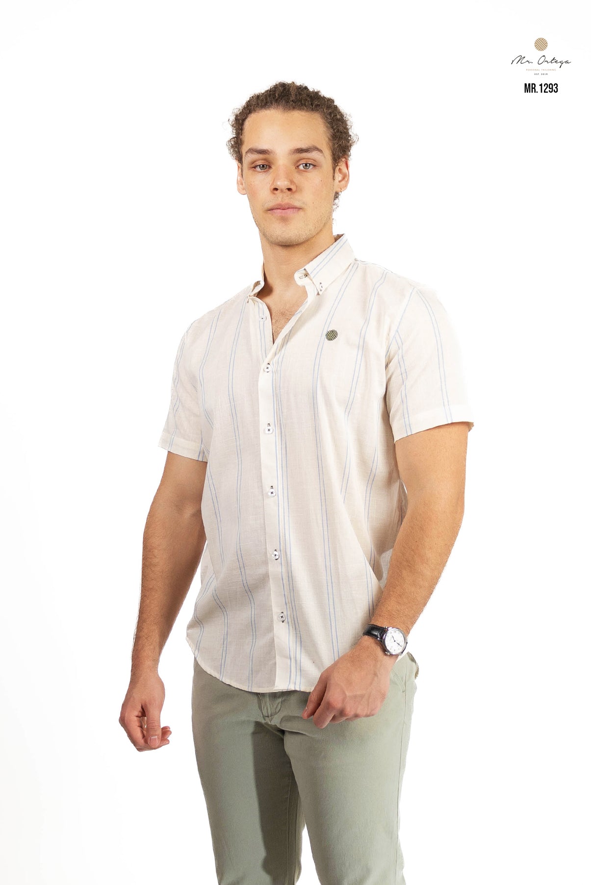 CAMISA RAYAS BEIGE / AZUL CIELO