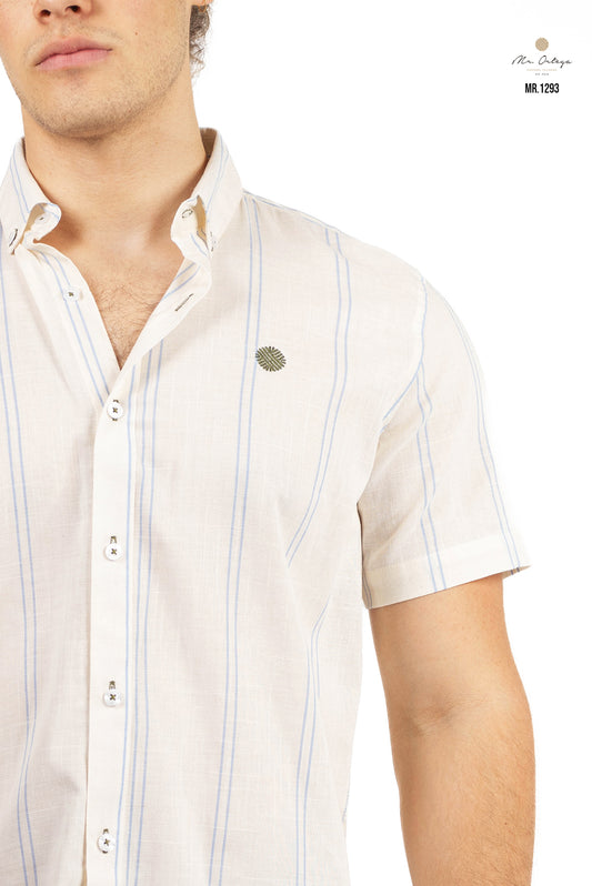 CAMISA RAYAS BEIGE / AZUL CIELO