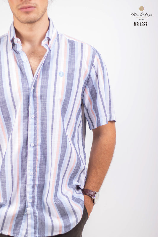CAMISA RAYAS BLANCAS / GRIS CLARO / CORAL