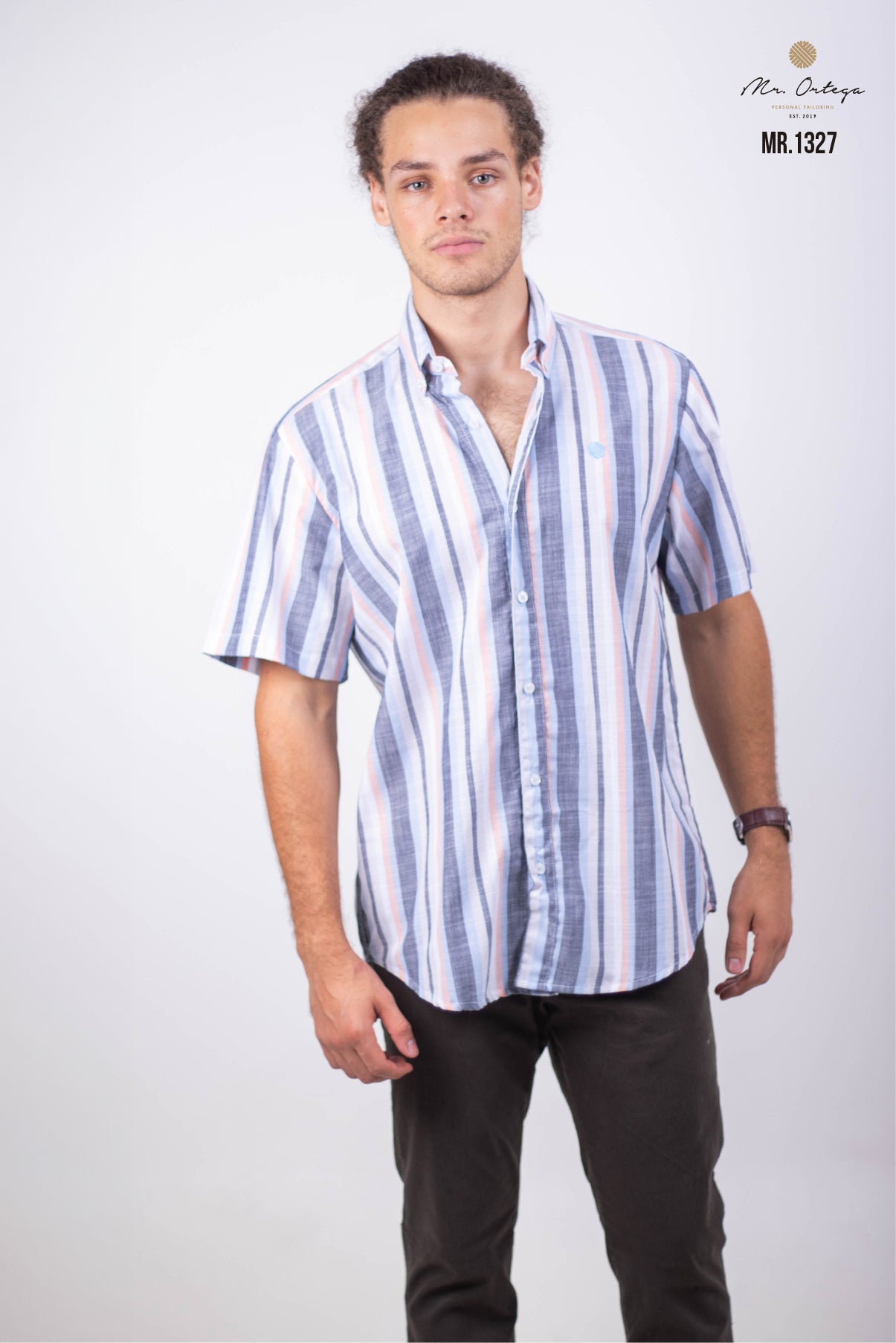 CAMISA RAYAS BLANCAS / GRIS CLARO / CORAL