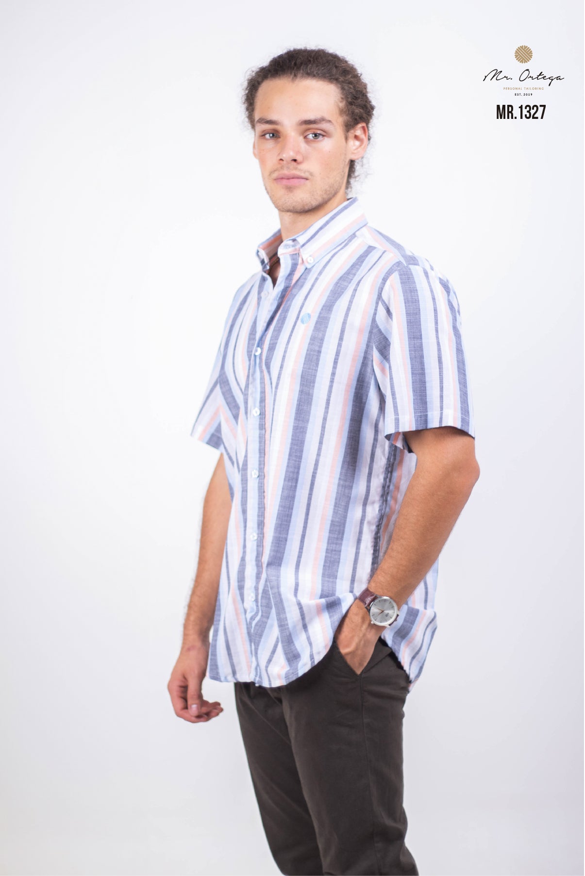 CAMISA RAYAS BLANCAS / GRIS CLARO / CORAL