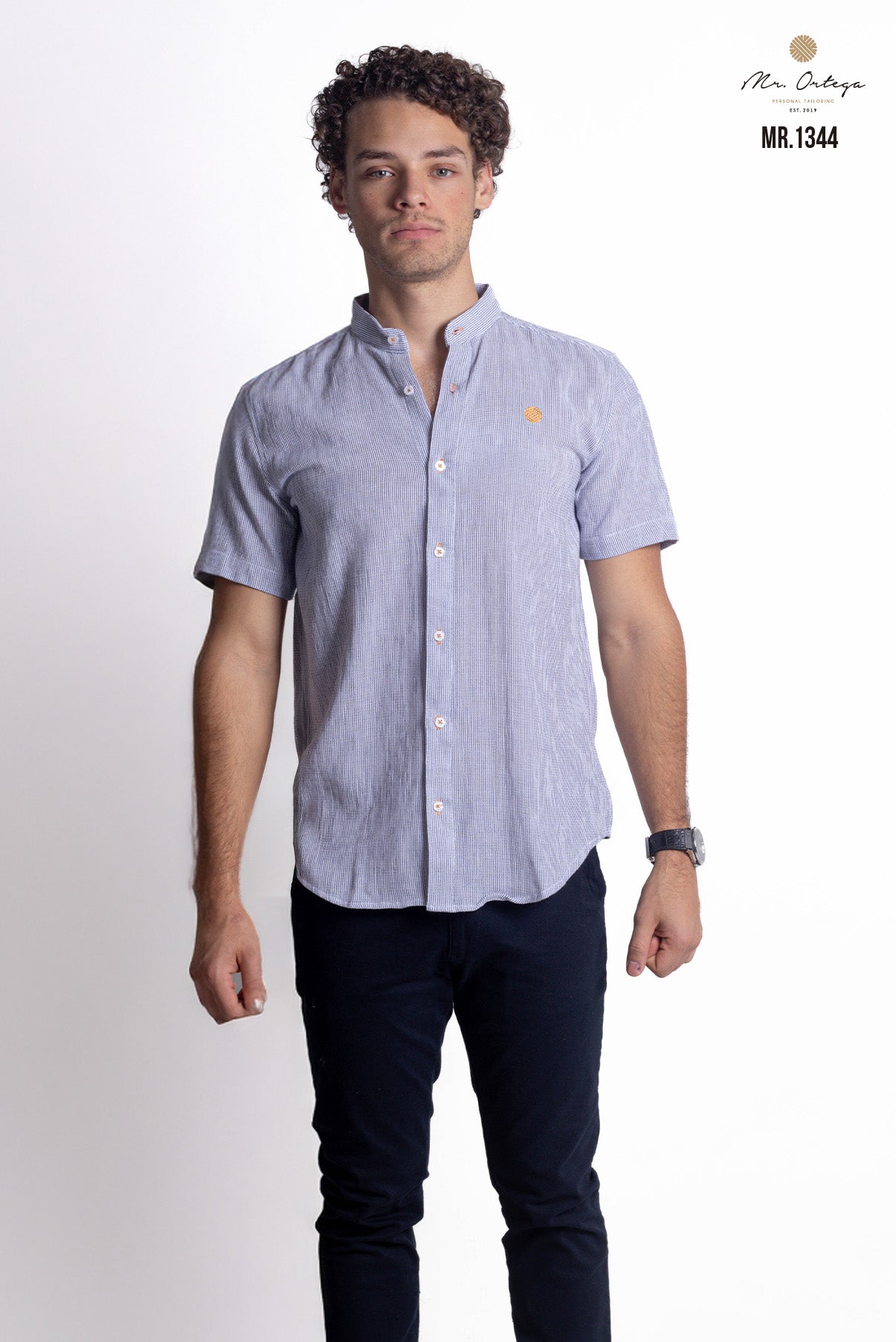 CAMISA AZUL MARINO Y BLANCO MANGA CORTA
