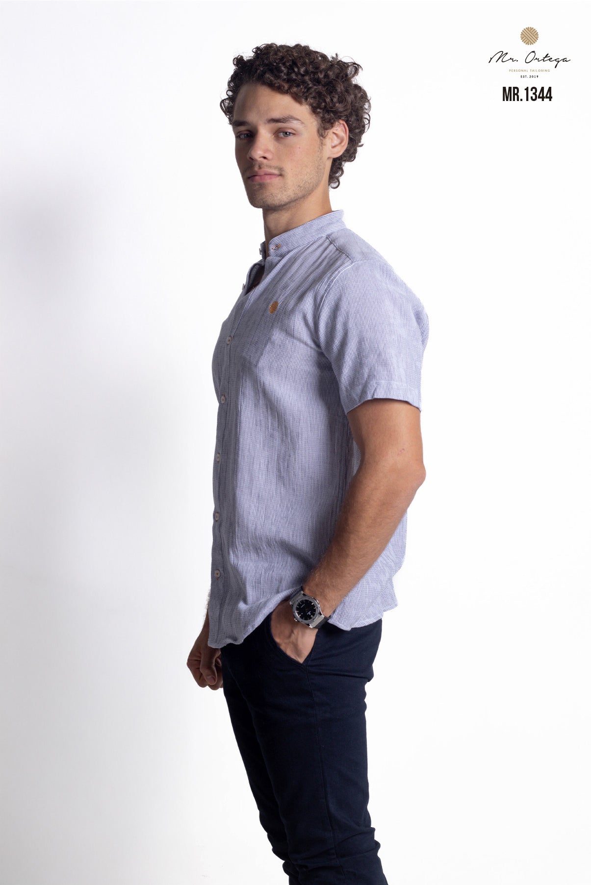 CAMISA AZUL MARINO Y BLANCO MANGA CORTA