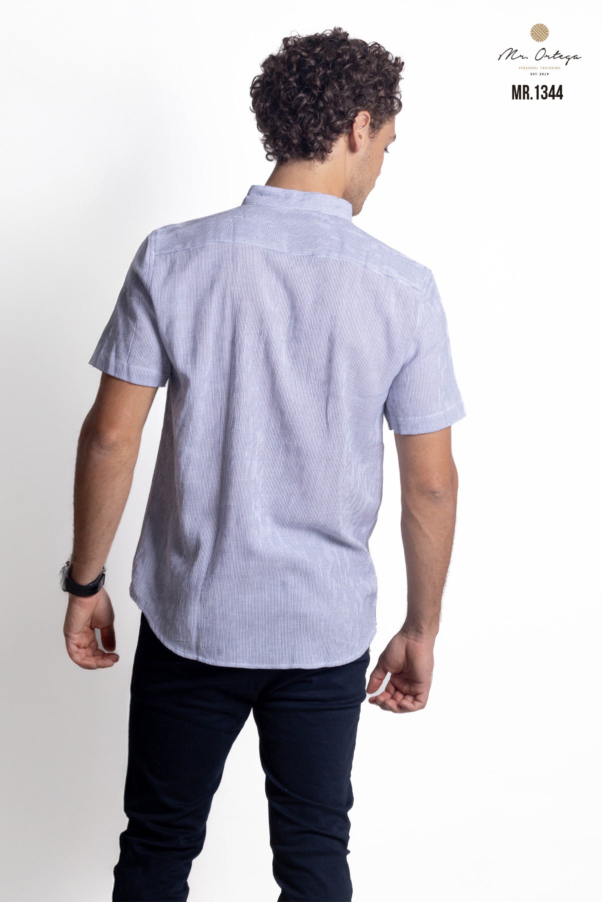 CAMISA AZUL MARINO Y BLANCO MANGA CORTA