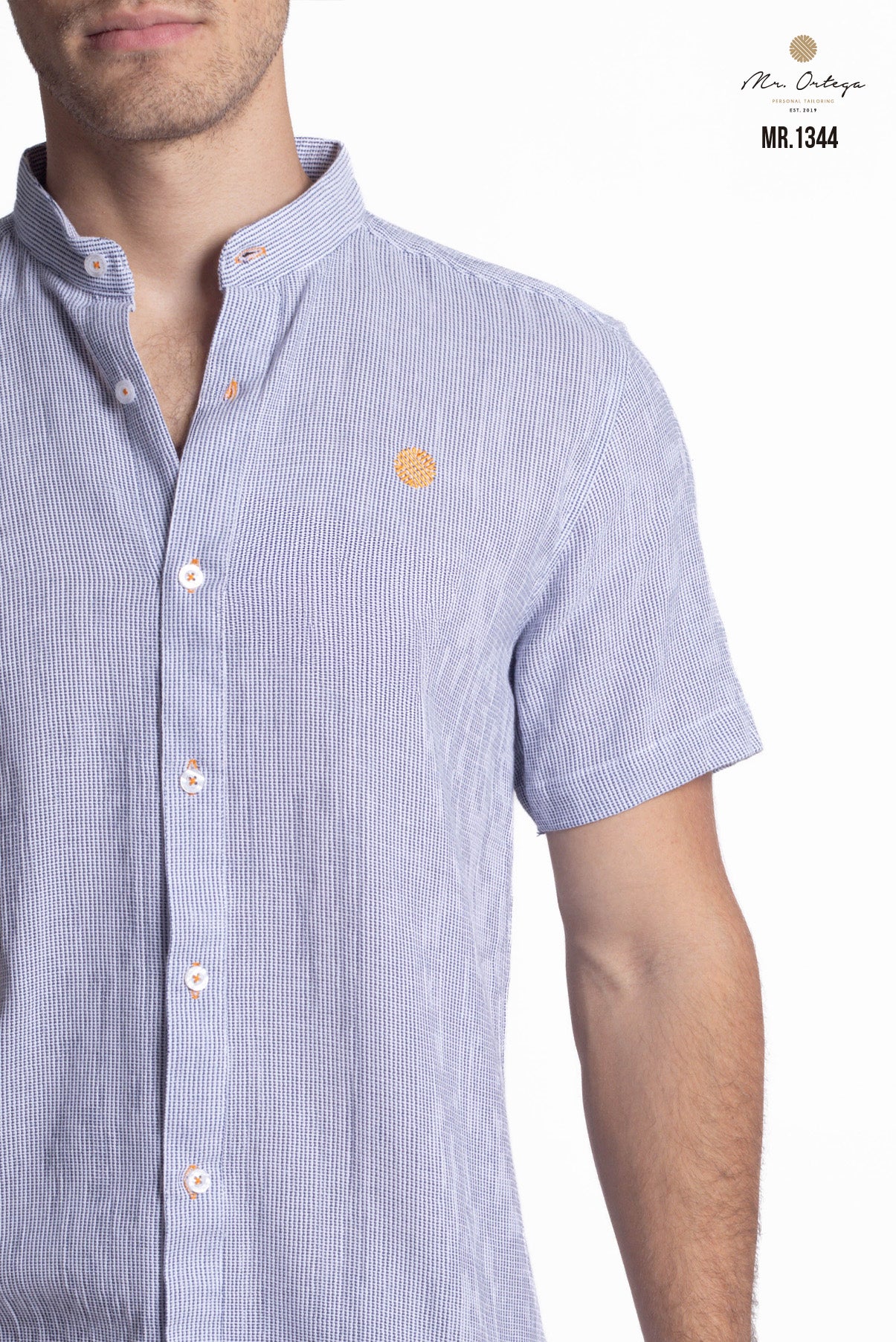 CAMISA AZUL MARINO Y BLANCO MANGA CORTA