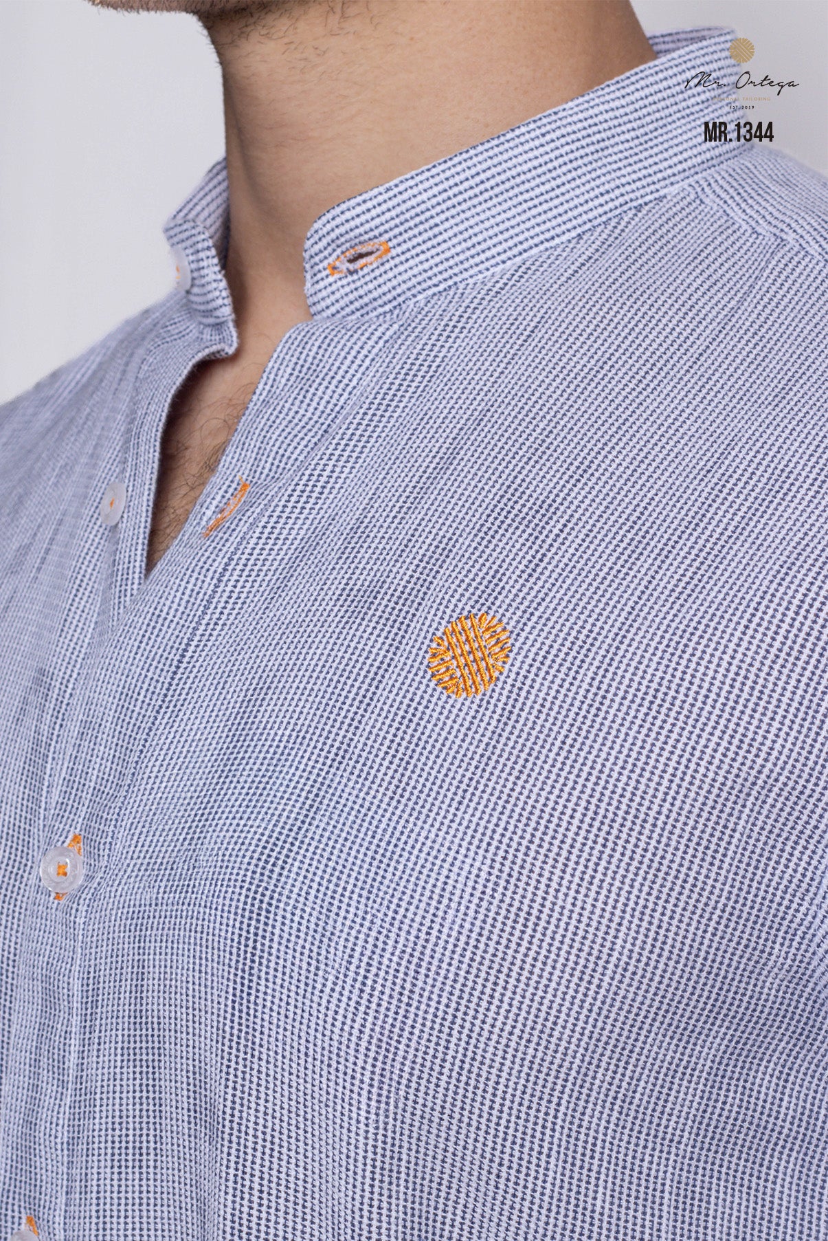 CAMISA AZUL MARINO Y BLANCO MANGA CORTA