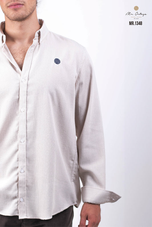 CAMISA BEIGE LISO MANGA LARGA
