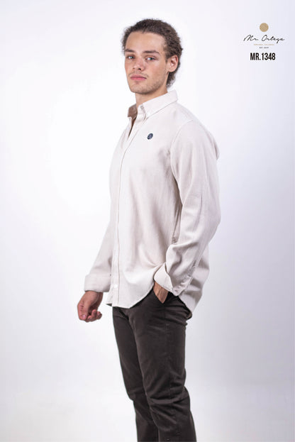 CAMISA BEIGE LISO MANGA LARGA