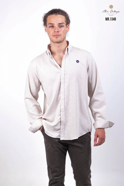 CAMISA BEIGE LISO MANGA LARGA