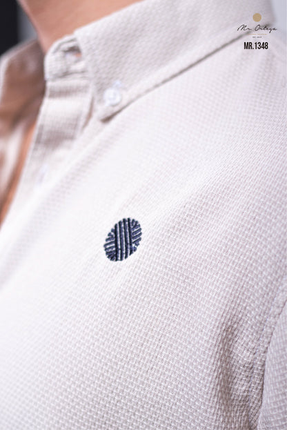 CAMISA BEIGE LISO MANGA LARGA