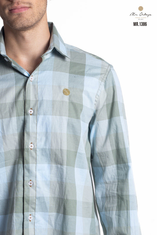 CAMISA CUADROS VERDE CLARO Y AZUL CLARO