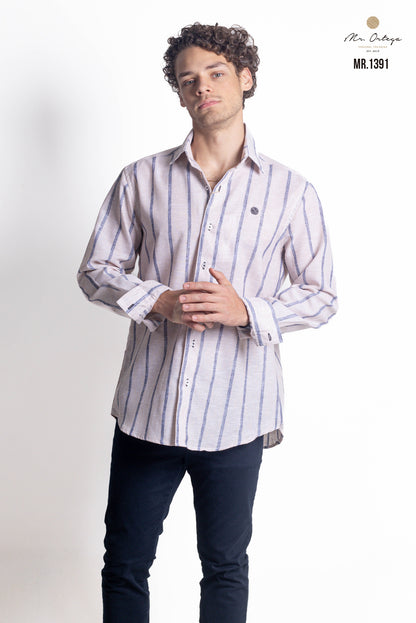 CAMISA RAYAS CAFE CLARO Y GRIS