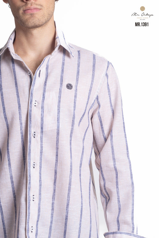 CAMISA RAYAS CAFE CLARO Y GRIS