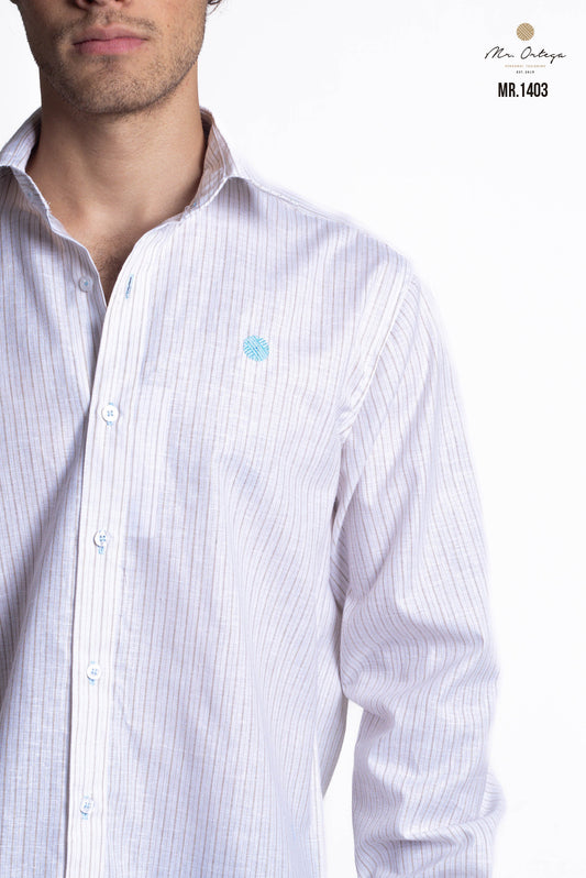 CAMISA RAYAS BEIGE Y CAFE CLARO