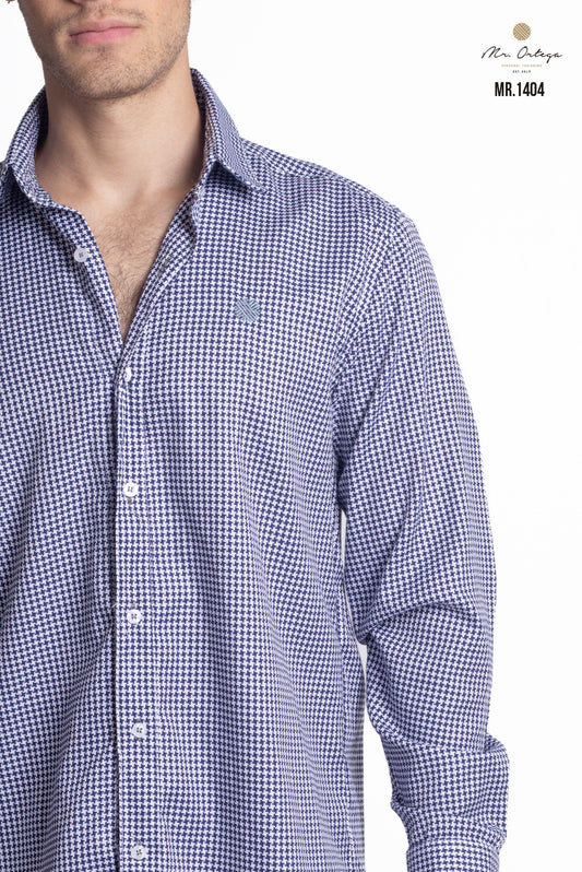 CAMISA BLANCA FIGURAS AZUL MARINO