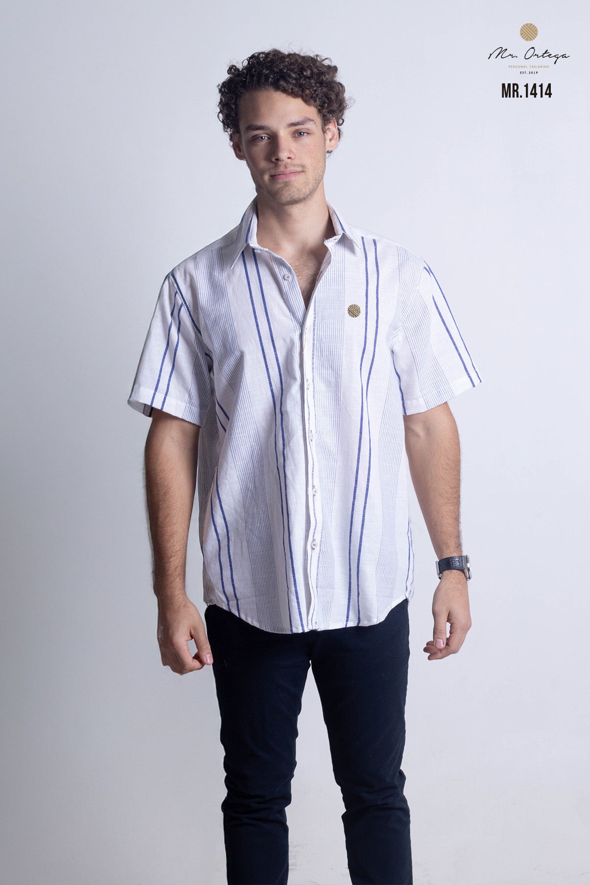 CAMISA BLANCA RAYAS AZUL MARINO