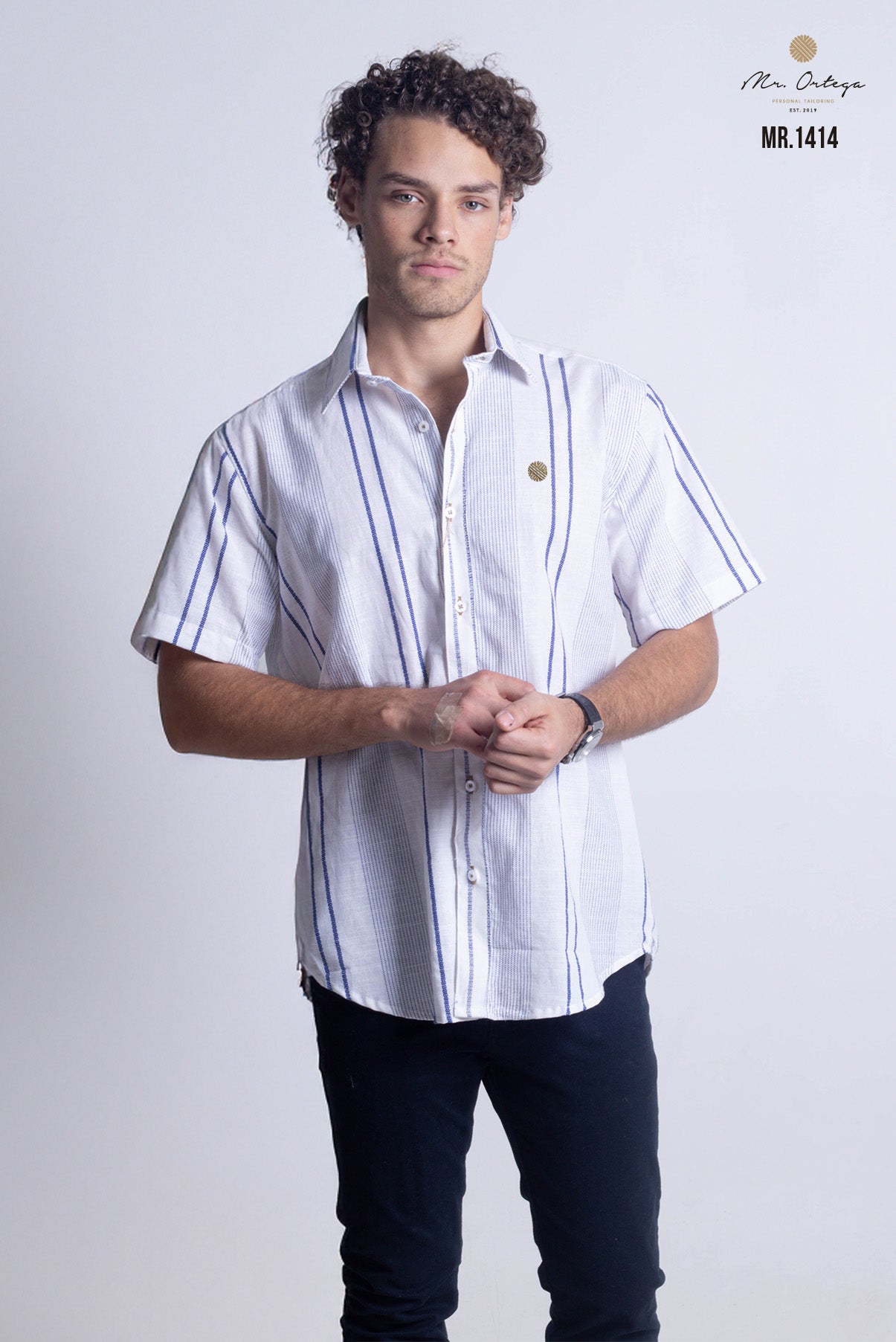 CAMISA BLANCA RAYAS AZUL MARINO