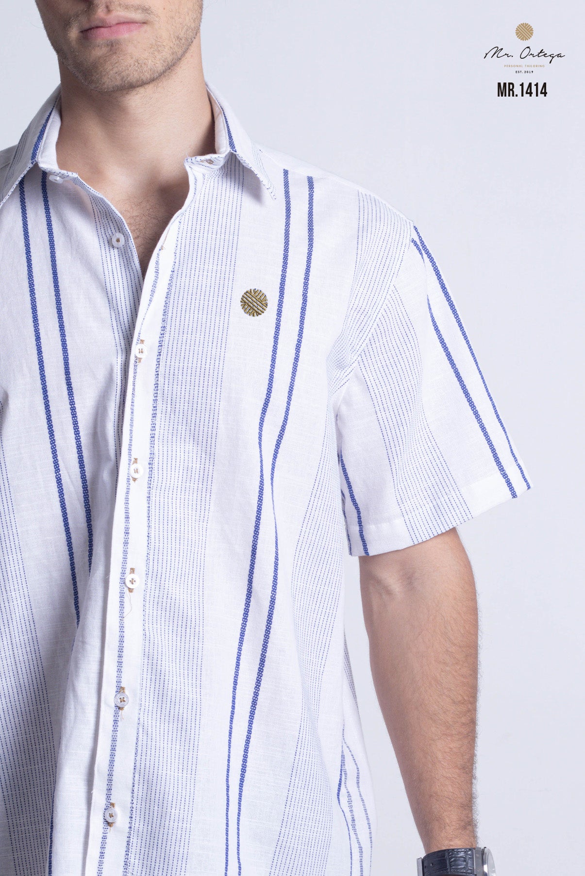 CAMISA BLANCA RAYAS AZUL MARINO