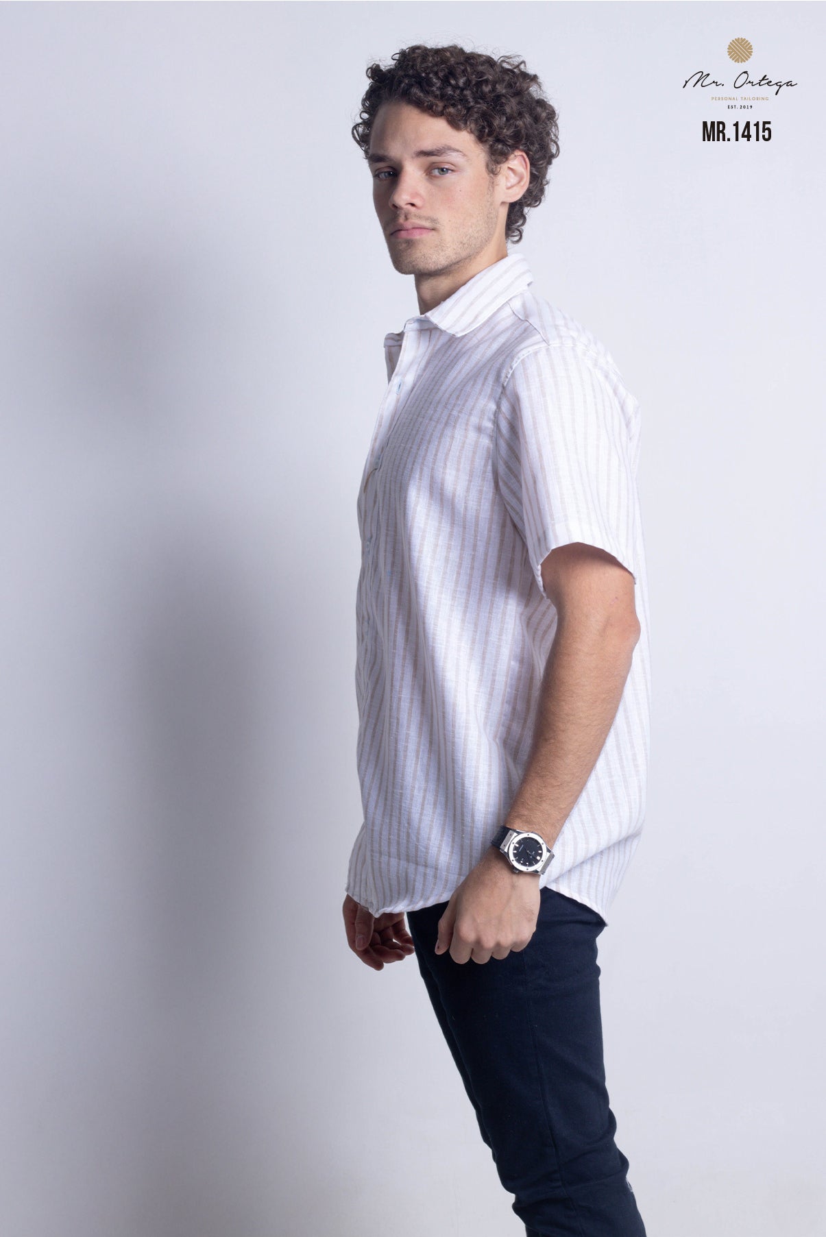 CAMISA RAYAS BEIGE Y BLANCO