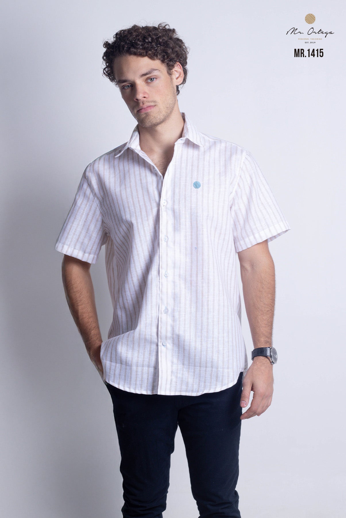 CAMISA RAYAS BEIGE Y BLANCO