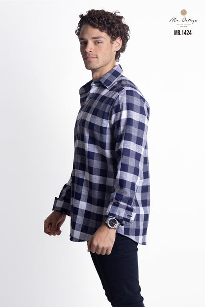 CAMISA CUADROS AZUL MARINO, BLANCO Y GRIS CLARO