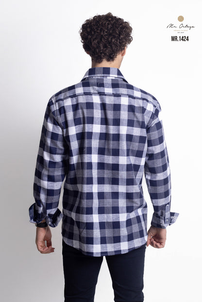 CAMISA CUADROS AZUL MARINO, BLANCO Y GRIS CLARO