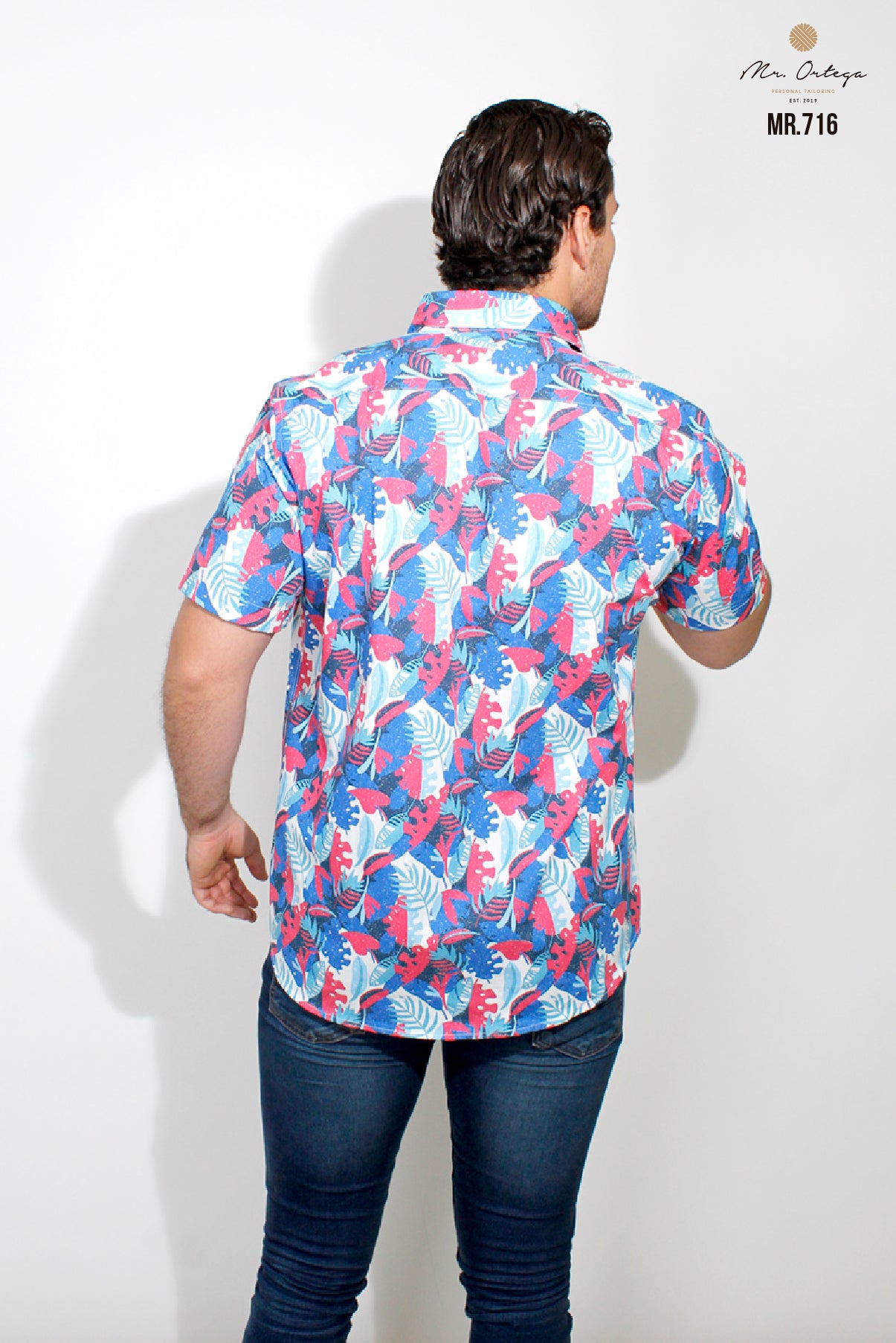 CAMISA HOJAS AZUL REY / ROJO / BLANCO